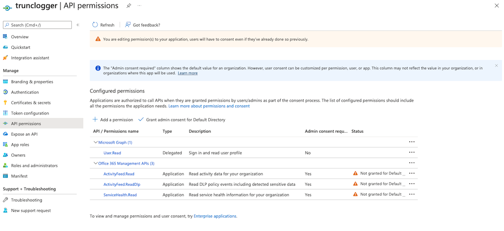 Trunc - Azure Application Registration - Application Permissions for O365 APIs III