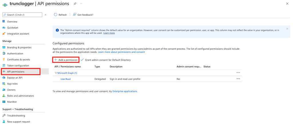 Trunc - Azure Application Registration - Application Permissions