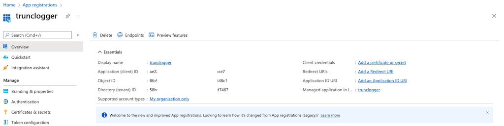 Trunc - Azure Application Registration - New Keys