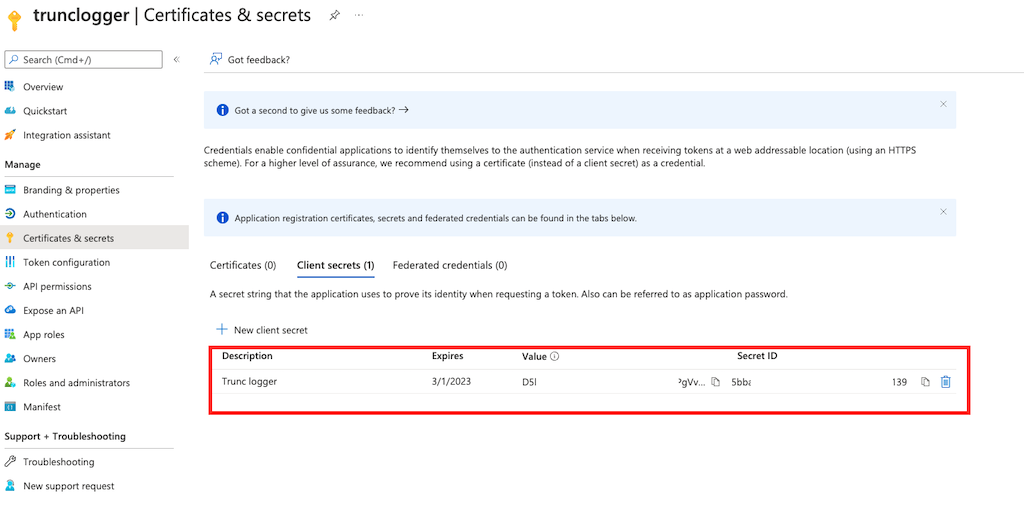 Trunc - Azure Application Registration - New Secret Registration