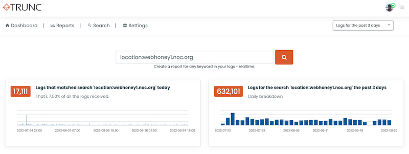 Trunc - Dash Showing HoneyPot Logs