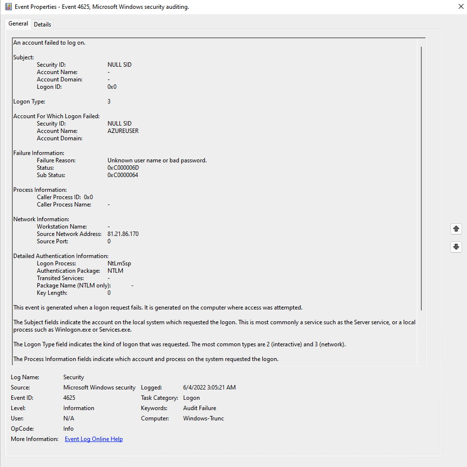 Windows Event ID 4625